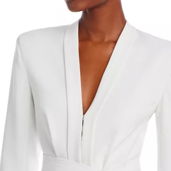 BCBGMAXAZRIA Long Sleeve Wide Leg  V Neck Jumpsuit White Ivory - Picture 7 of 9